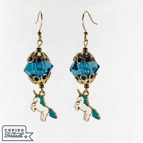 Cupido Threads Blue Crystal Unicorn Earrings Jewelry