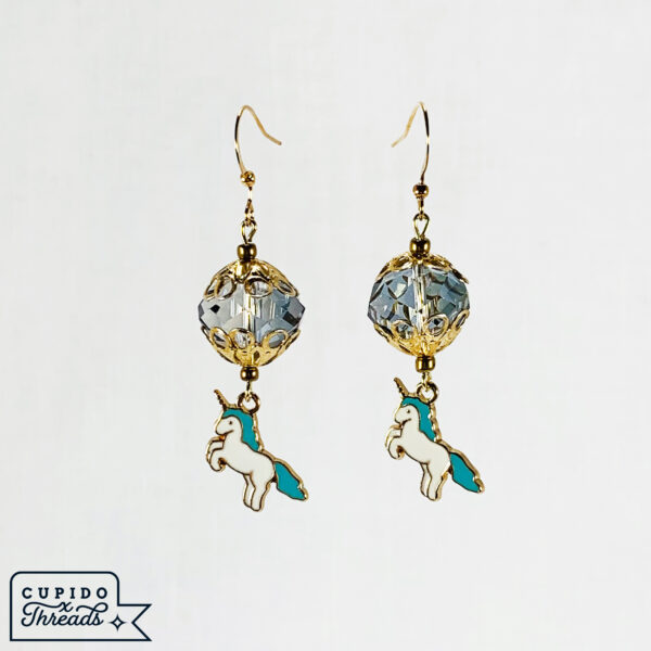 Cupido Threads Pale Crystal Unicorn Earrings Jewelry