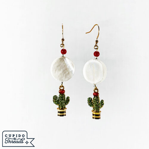 Cupido Threads White Cactus Earrings Jewelry