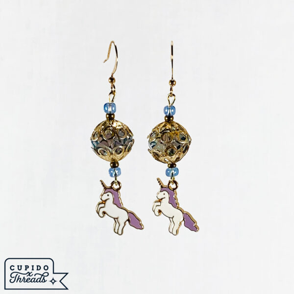 Cupido Threads Moon Blue Crystal Unicorn Earrings Jewelry