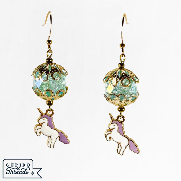 Cupido Threads Pale Crystal Unicorn Earrings Jewelry